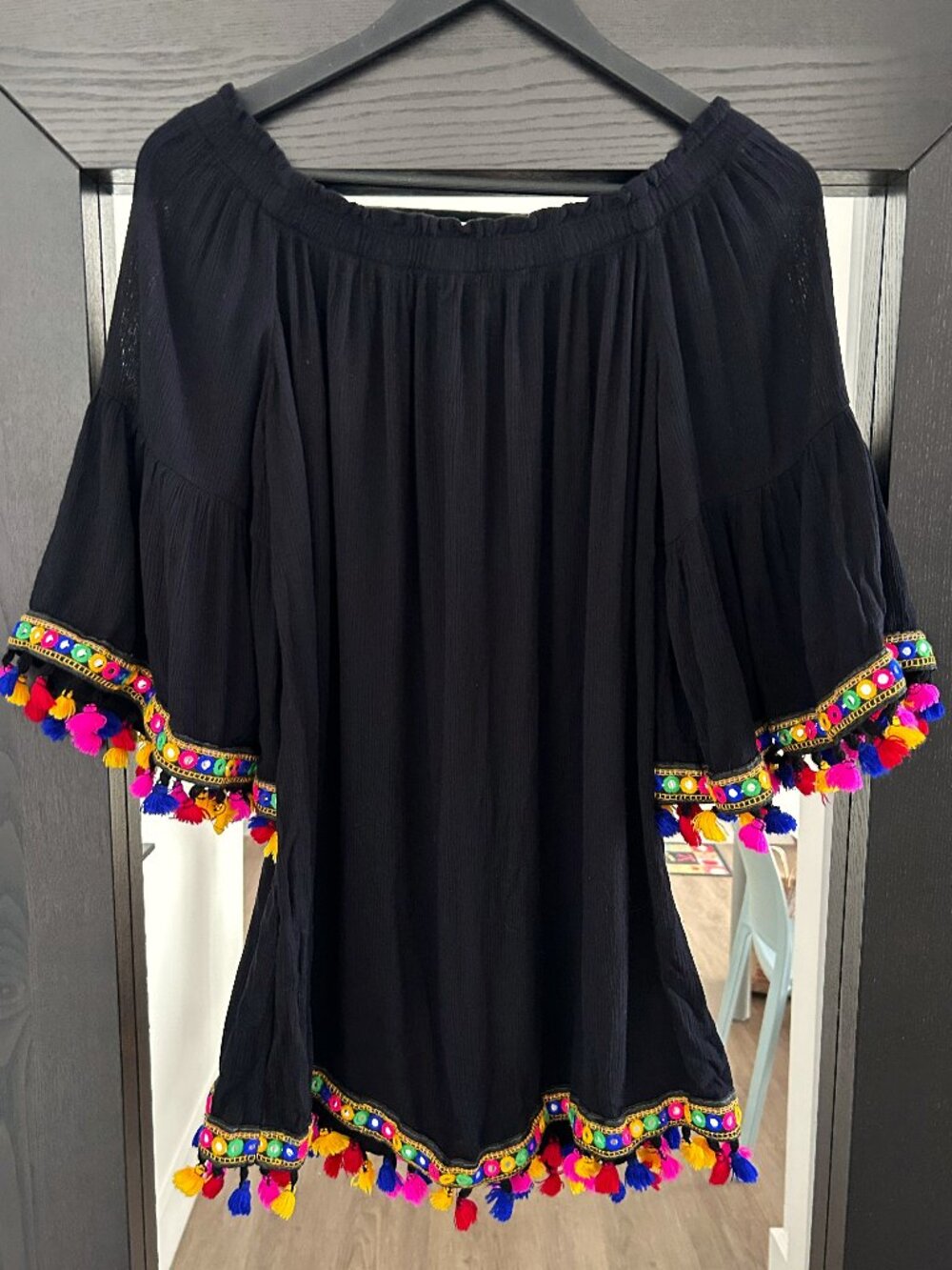 Primark Off The Shoulder Bohemian Colorful Tassel Tunic Dress